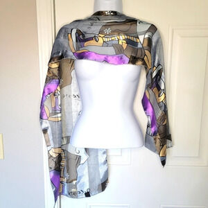 Woman's neck scarf Picasso Print gray purple tan
